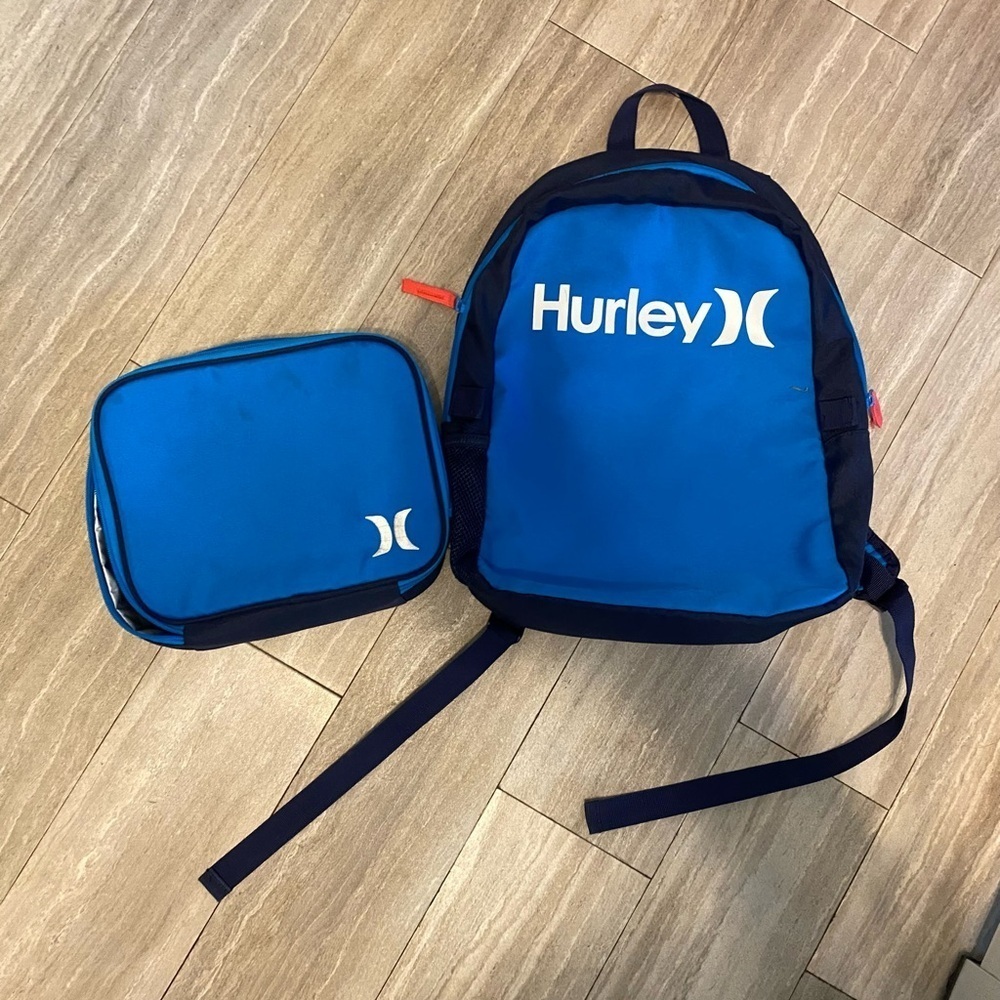Hurley Boys Backpack Lunchbox Set Blue 2 Piece School Bag Kids Bookbag Lunch Kit